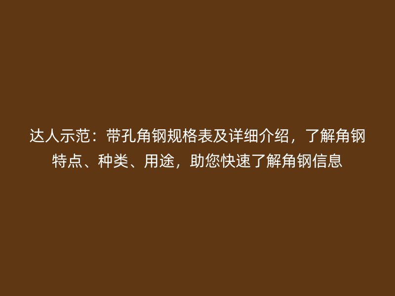 達(dá)人示范：帶孔角鋼規(guī)格表及詳細(xì)介紹，了解角鋼特點(diǎn)、種類(lèi)、用途，助您快速了解角鋼信息