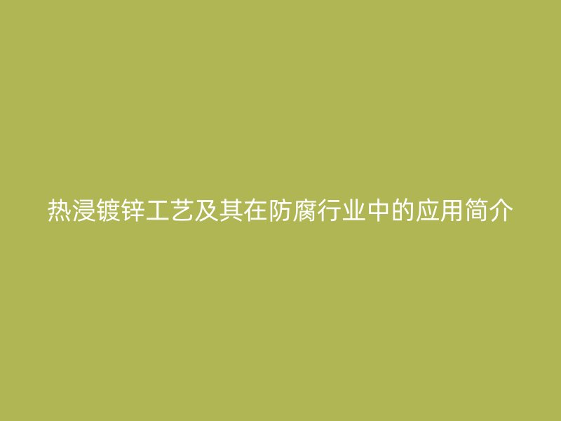熱浸鍍鋅工藝及其在防腐行業(yè)中的應(yīng)用簡介
