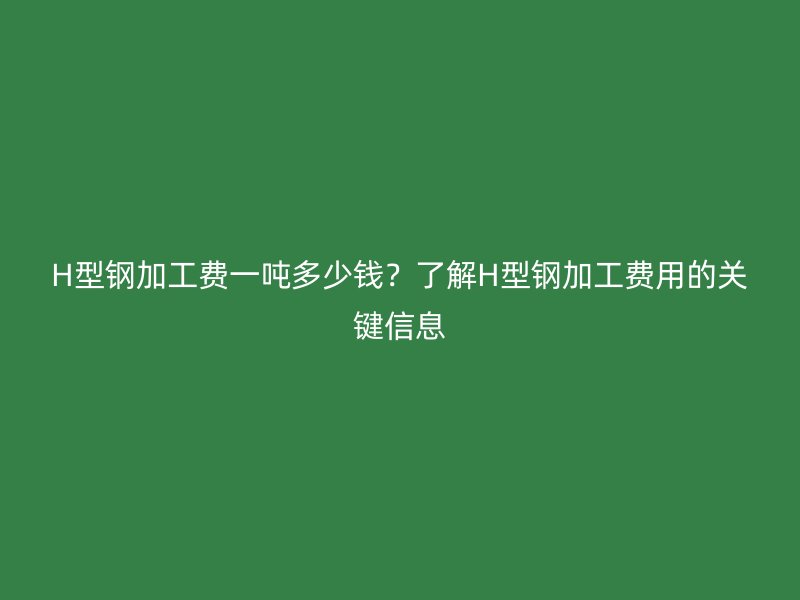 H型鋼加工費(fèi)一噸多少錢？了解H型鋼加工費(fèi)用的關(guān)鍵信息