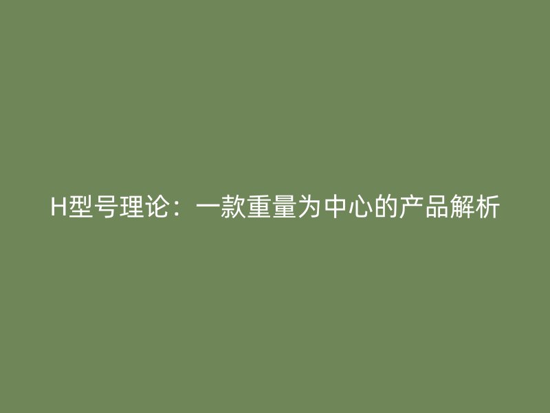 H型號理論：一款重量為中心的產(chǎn)品解析