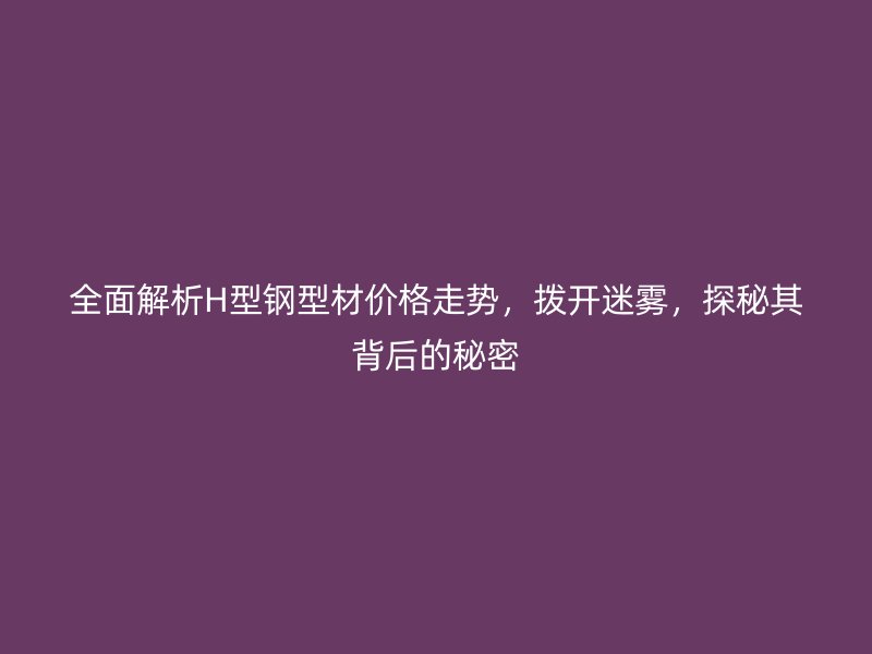 全面解析H型鋼型材價格走勢，撥開迷霧，探秘其背后的秘密